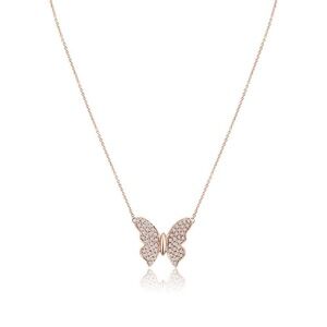 Gold butterfly necklace, sparkly Small Butterfly Pendant Necklace Rose Gold